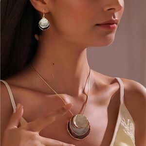 NWOT Green Boho Zinc Alloy Three Layer Necklace and Earrings